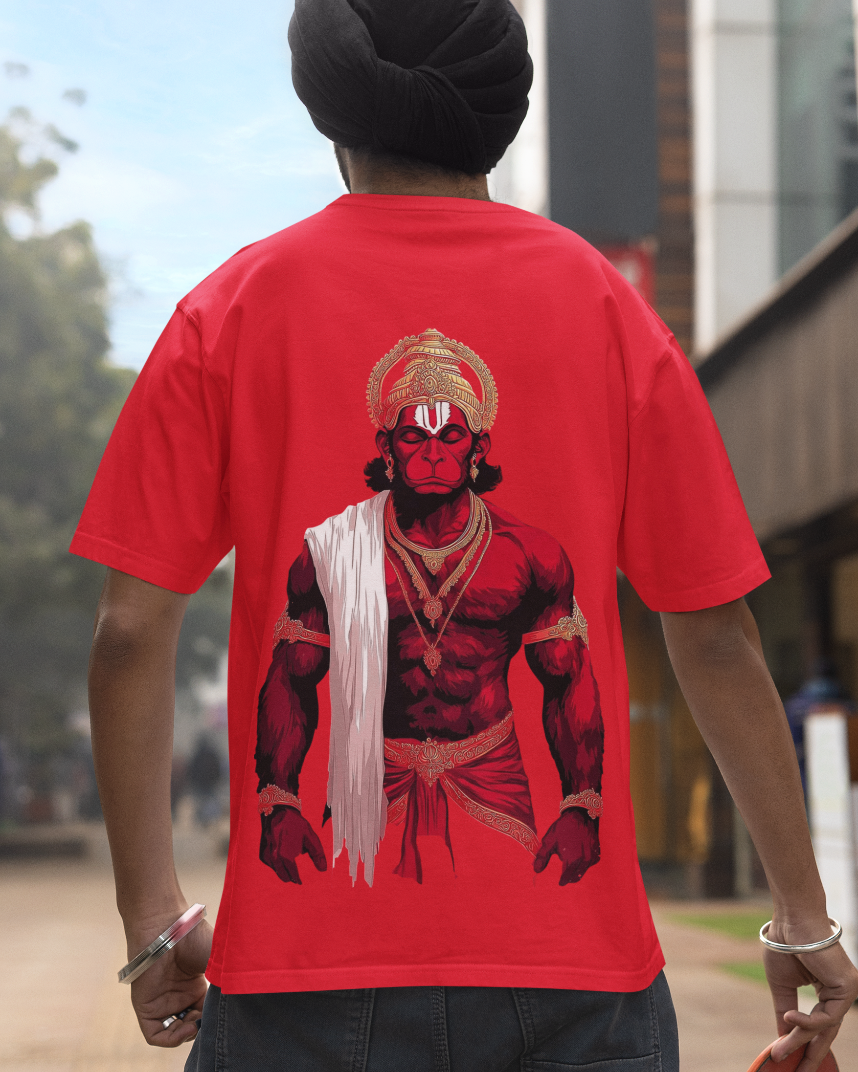 Hanumanji Red Oversized T-Shirt