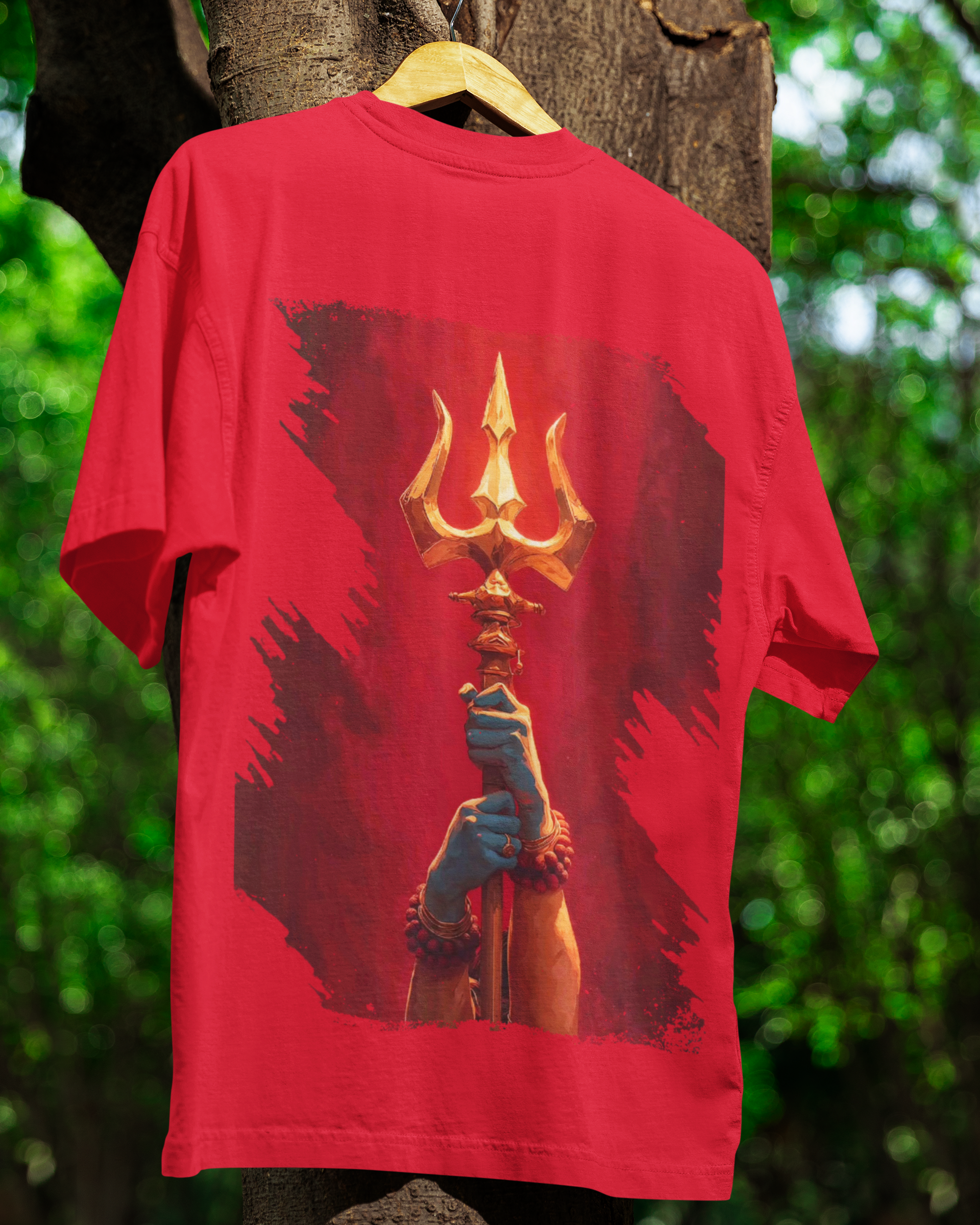 Shiva Trishul Red Oversized T-Shirt